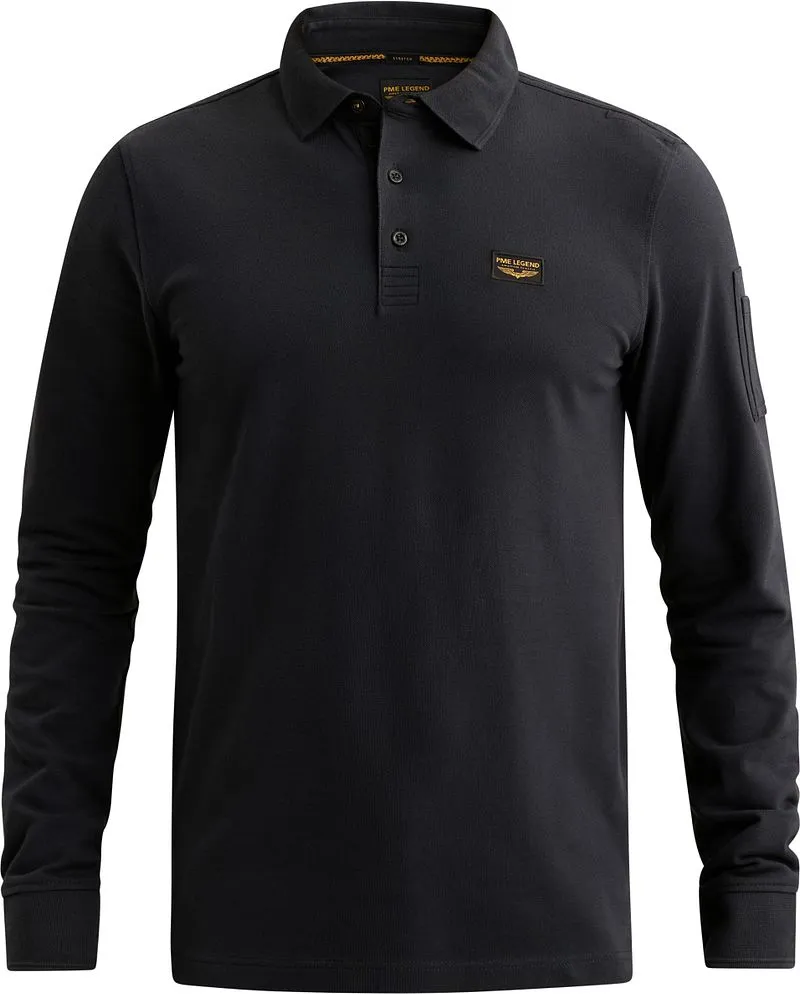 PME Legend PME Legend American Classic Longsleeve Poloshirt Salute, Dunkelblau, – Produktbild 2 von 5