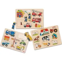 Goki goki 3 verschiedene Steckpuzzle aus Holz Mit 7 und 8 Teilen, Mehrfarbig, – Produktbild 1 von 1