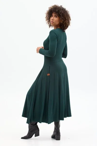 KOKOworld Kleid Lia – Maxikleid mit ausgestelltem Rock – Lange Ärmel – V-Ausschnitt – Versteckte Taschen – 100% in der EU fair produziert – KOKOworld, Forest (grün), – Produktbild 3 von 4