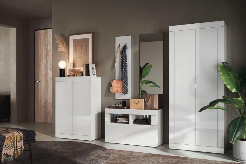 Home affaire Schuhschrank Basic Breite 78 cm, Höhe 116 cm, Schuhkommode, moderne Rahmenoptik, Metallgriffe, 4 Einlegeböden, Weiß, – Produktbild 1 von 5