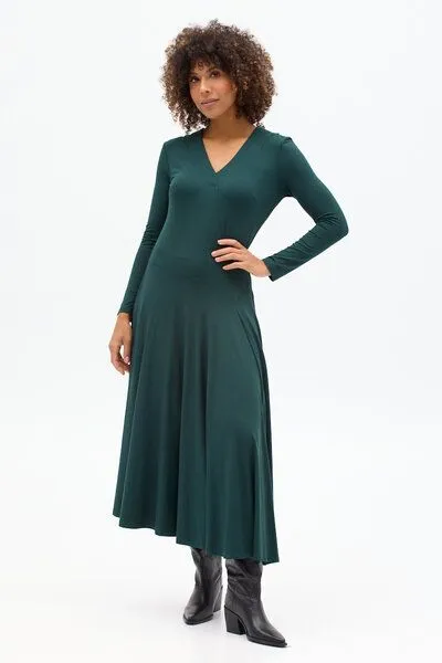 KOKOworld Kleid Lia – Maxikleid mit ausgestelltem Rock – Lange Ärmel – V-Ausschnitt – Versteckte Taschen – 100% in der EU fair produziert – KOKOworld, Forest (grün), – Produktbild 1 von 4