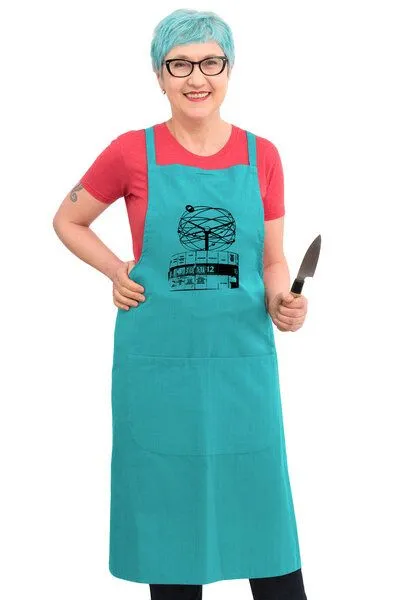 Hirschkind Hirschkind Bio-Kochschürze handgewebt Fair-Trade "Berliner Weltzeituhr" türkis – Produktbild 2 von 2