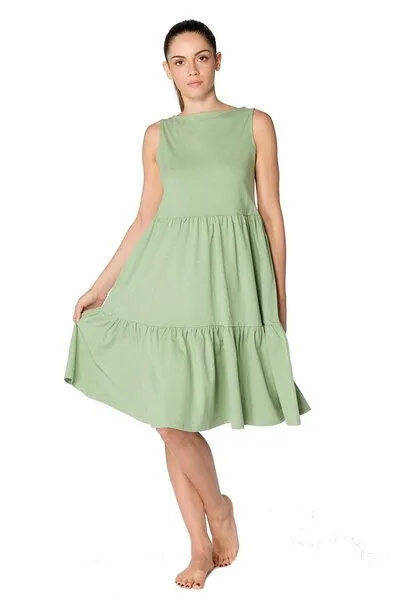 Leela Cotton Leela Cotton Damen Volantkleid Bio-Baumwolle 1733, Basilikum, – Produktbild 1 von 2
