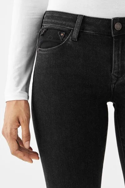 DAWN Damen Jeans MID SUN Slim Design Details DAWN Bio-Baumwolle, Black denim, – Produktbild 5 von 5