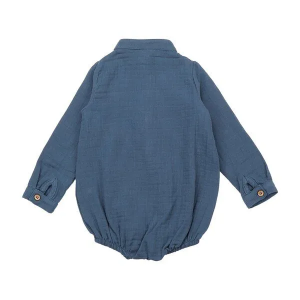 Walkiddy Walkiddy Baby Musselin-Body GOTS zertifiziert – Dunkelblau, Langarm mit Knopfleiste, weich & bequem, Blau, – Produktbild 2 von 3