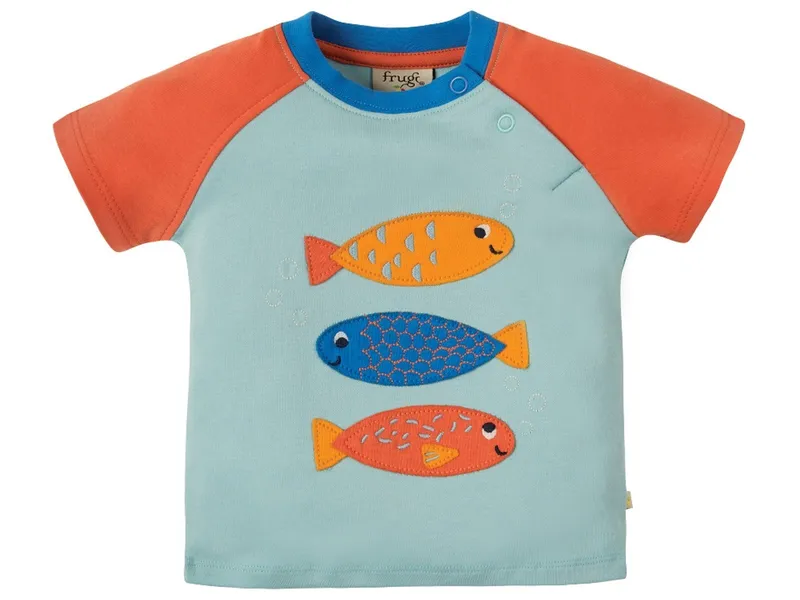 Frugi Frugi Baby und Kinder T-Shirt Fische mint Gr.2 (3-6 Monate), Mehrfarbig, – Produktbild 1 von 2