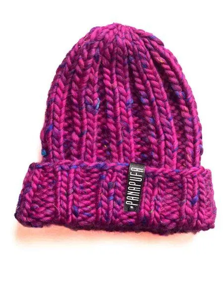 PANAPUFA PANAPUFA Handgestrickte Chunky Beanie – 90 % Merinowolle, 10 % Seide, Neon pink rosa, – Produktbild 2 von 2