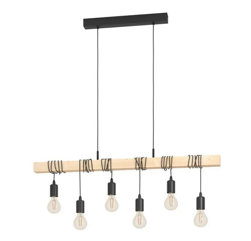 EGLO EGLO Hängeleuchte TOWNSHEND, ohne Leuchtmittel, Wohnzimmer, Esszimmer, 6-flammig, 110x10,5x100cm, Schwarz, – Produktbild 1 von 5