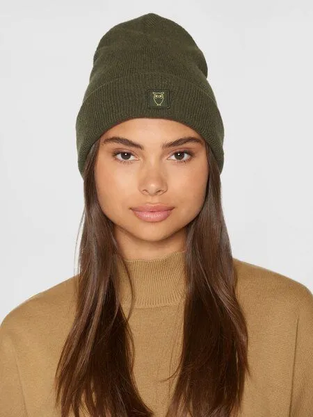 KnowledgeCotton Apparel KnowledgeCotton Apparel Mütze - LEAF Beanie organic wool - GOTS, Grün (forrest night), – Produktbild 3 von 4