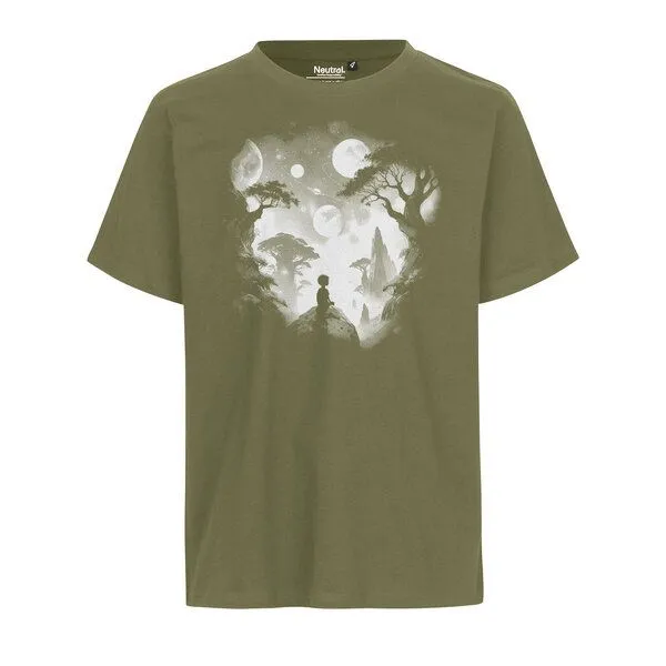 HANDGEDRUCKT HANDGEDRUCKT "Inner Child" Unisex T-Shirt aus reiner Baumwolle (kbA), Military, – Produktbild 1 von 2