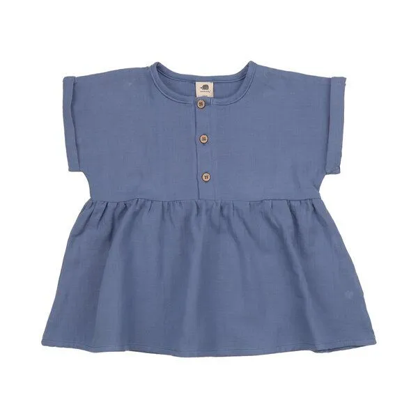 Walkiddy Walkiddy Mädchen Bluse GOTS zertifiziert, Bio-Baumwolle, blau, „English Manor“, Kurzarm, Raffung, weich, Blau, – Produktbild 1 von 3