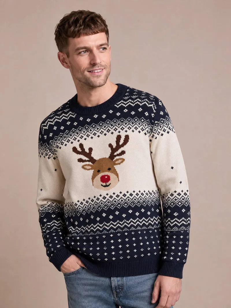 Vertbaudet Vertbaudet Damen und Herren Pullover RENTIER Family Weihnachts-Capsule, Marine, – Produktbild 3 von 4