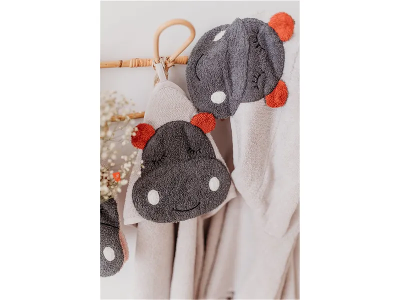 Kikadu Kikadu Kinder Badeponcho aus Bio-Baumwolle mit Kapuze Hippo Maße 65 x 62 cm, Grau, – Produktbild 2 von 2