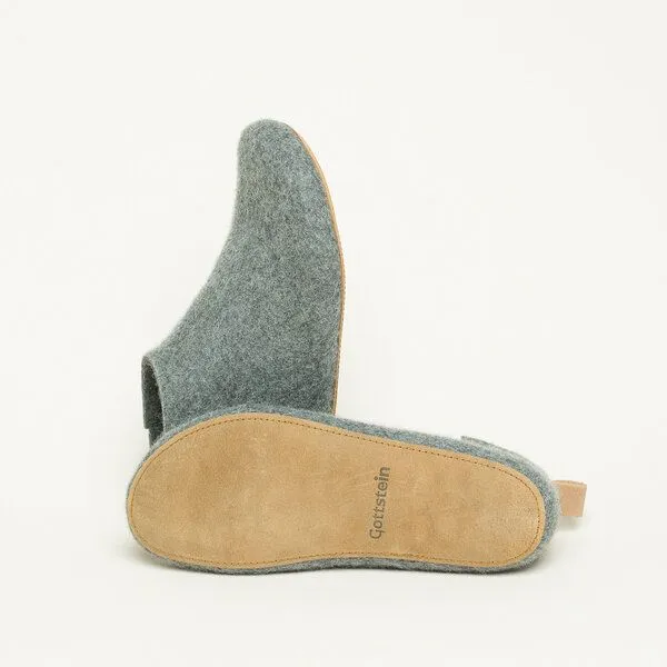 Magicfelt Magicfelt 743 Hüttenschuhe aus 100% Merino-Wolle Hausschuh für Damen & Herren Ledersohle, Grau, – Produktbild 5 von 6