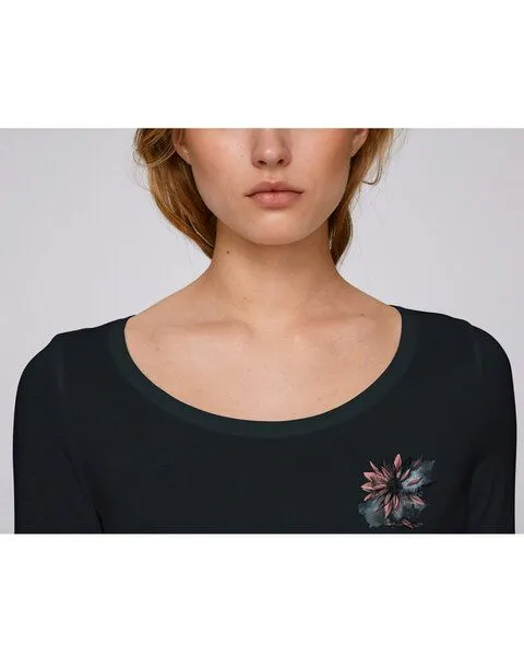 Human Family Human Family Bio Damen Longsleeve Shirt - Have Fun "Flower", Schwarz, – Produktbild 4 von 4