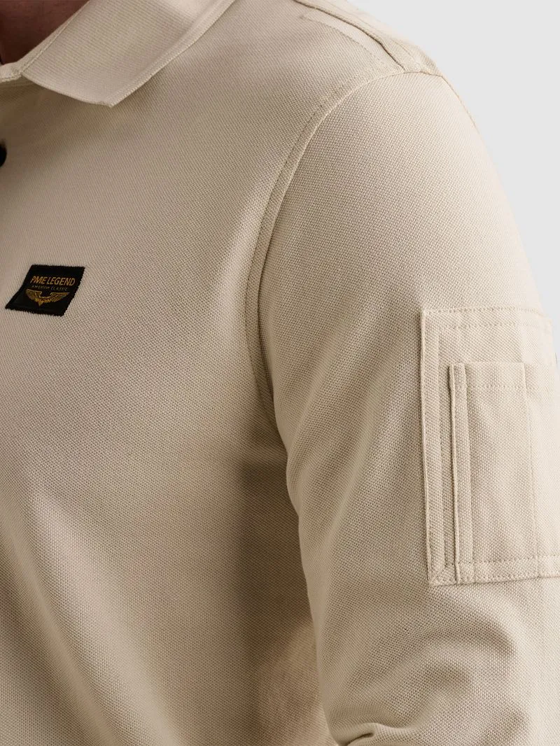 PME Legend PME Legend American Classic Longsleeve Poloshirt Bone White, Wollweiß, – Produktbild 4 von 5
