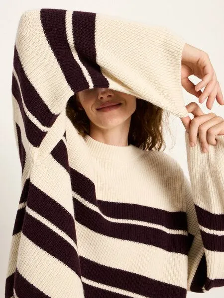 LANIUS LANIUS Streifenpullover, Off white/ bordeaux, – Produktbild 4 von 4