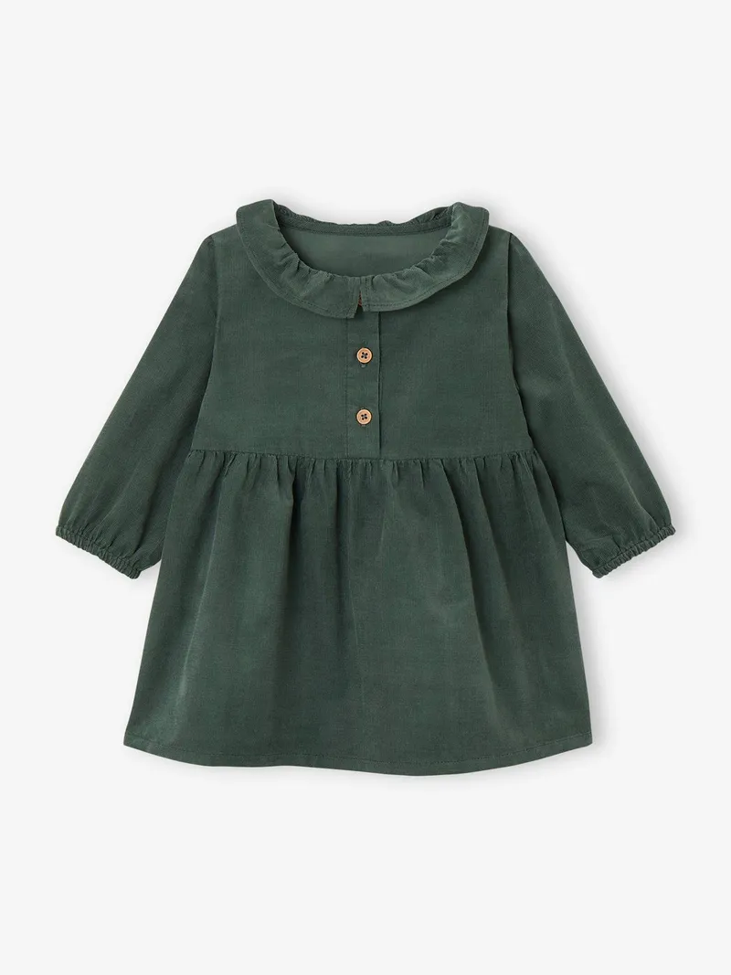 Vertbaudet Vertbaudet Baby Kleid aus Feincord mit Volantkragen n, Tannengrün, – Produktbild 1 von 3