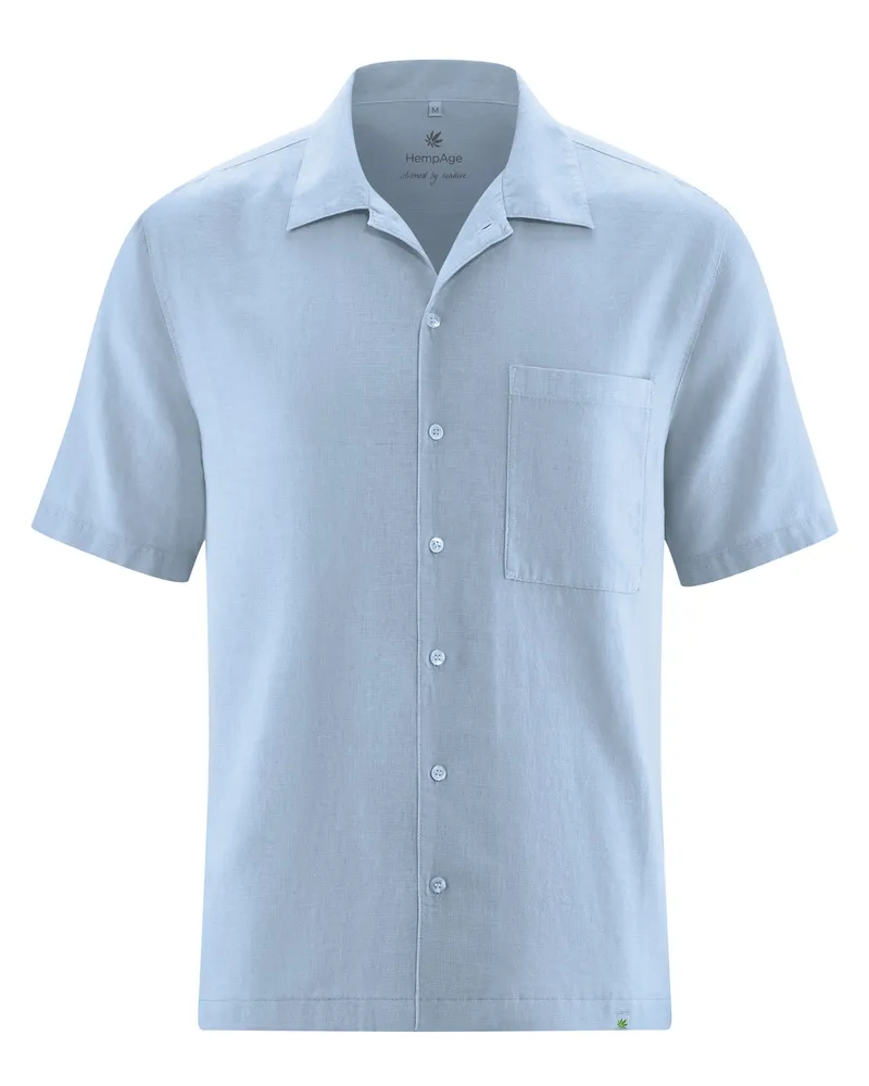HempAge Hempage Herren vegan Kurzarmhemd Rauchblau, Blau, – Produktbild 1 von 2