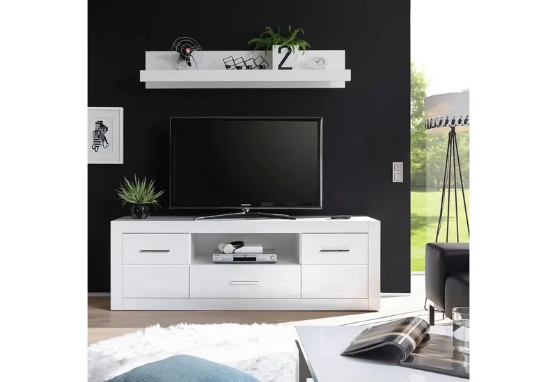 Home affaire Lowboard Bianco, TV-Unterteil, moderne Kommode, TV-Schrank in Weiß Hochglanz, zeitlos, ausreichend Stauraum, vielseitig einsetzbar, 180 cm breit, Weiß, – Produktbild 1 von 5