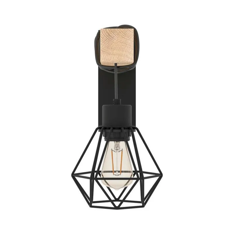 EGLO EGLO Wandleuchte TOWNSHEND 5 Wandlampe, Stahl und Holz, E27, IP20, Wohnzimmerlampe, ohne Leuchtmittel, Wand-/Deckenleuchte, Wohnzimmer, L14 x H27,5 cm, Braun|schwarz, – Produktbild 4 von 8