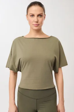 mandala MANDALA Damen vegan T-Shirt Mit Schleife Am Rücken Khaki – Produktbild 1 von 1