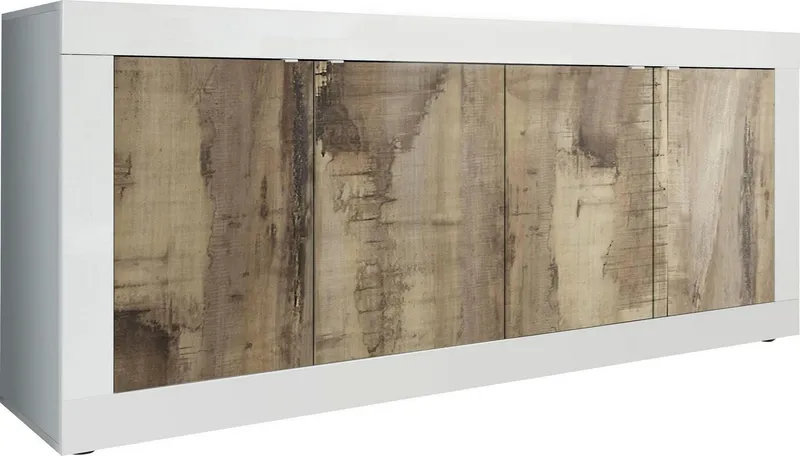 Home affaire Sideboard Basic Breite 207 cm, Kommode 4 Türen, Anrichte, Metallgriff, moderne Rahmenoptik, viel Stauraum, Farbauswahl, Weiß, – Produktbild 3 von 8