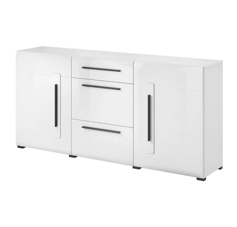 Lomadox Wohnzimmer-Set TURDA-83, (Mega-Spar-Set, 6-St., Couchtisch Highboard Lowboard Sideboard Vitrine Wandregal), weiß Hochglanz modern Metallgriffe Softclose-Türen Beleuchtung, Weiß, – Produktbild 2 von 5