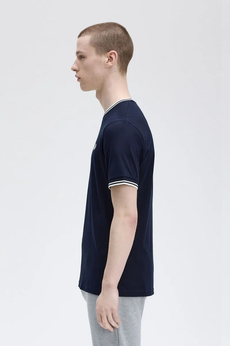 Fred Perry Fred Perry M1588 Twin Tipped T Shirt Navy - Größe M, Blau, – Produktbild 4 von 5