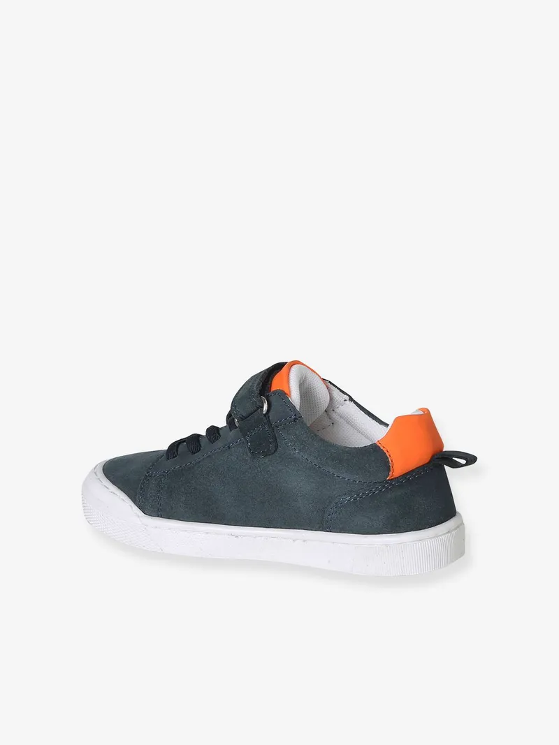 Vertbaudet Jungen Klett-Sneakers aus Leder mit elastischer Schnürung, Marine, – Produktbild 3 von 4