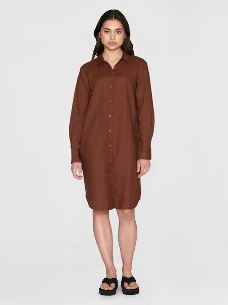 KnowledgeCotton Apparel KnowledgeCotton Apparel Leinen- Hemdkleid - Classic linen dress - GOTS/Vegan, Braun (tiramisu), – Produktbild 1 von 4
