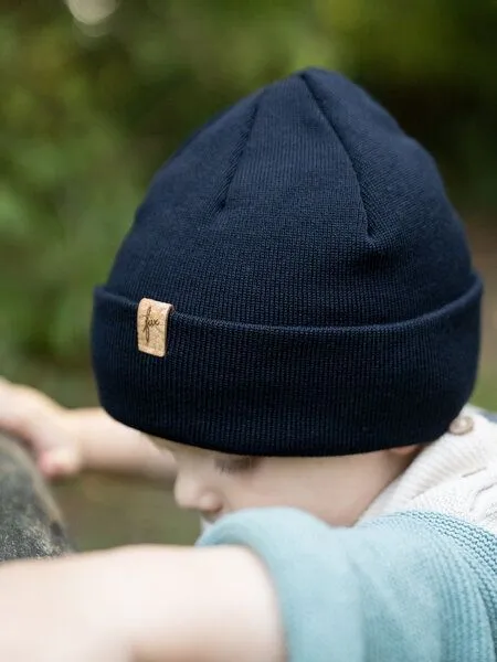 FUXBAU FUXBAU Kinder Merino Kork Beanie, Navy, – Produktbild 3 von 4