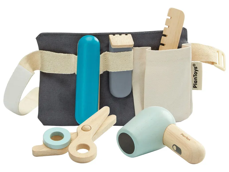 PlanToys PlanToys Kinder Friseur Set mit Zubehör aus Kautschukholz Maße 12,5 x 23 cm, Mehrfarbig, – Produktbild 2 von 5