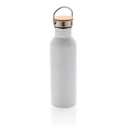 XD Collection XD Collection Moderne Stainless-Steel Flasche mit Bambusdeckel, Weiß, – Produktbild 1 von 1