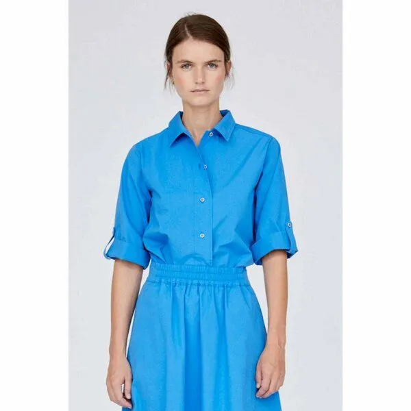Basic Apparel Basic Apparel Hemdbluse - Tilde SS Shirt - aus Biobaumwolle, Blau (azureblue), – Produktbild 1 von 2