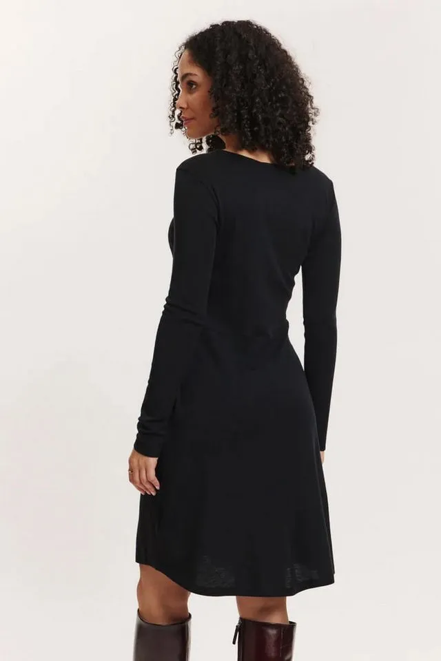 Tranquillo Tranquillo Jerseykleid Damen Moonii Wolle-Baumwoll-Jersey tailliert schwingender Rock Taschen (Einzelteil) Langarmkleid weich, warm & atmungsaktiv, feminine Taillierung, Schwarz, – Produktbild 4 von 5