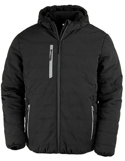 Result Genuine Recycled Result Genuine Recycled Recycelte gefütterte Winter- Regen- und Windjacke mit Kapuze Brusttasche, Schwarz/grau, – Produktbild 2 von 3