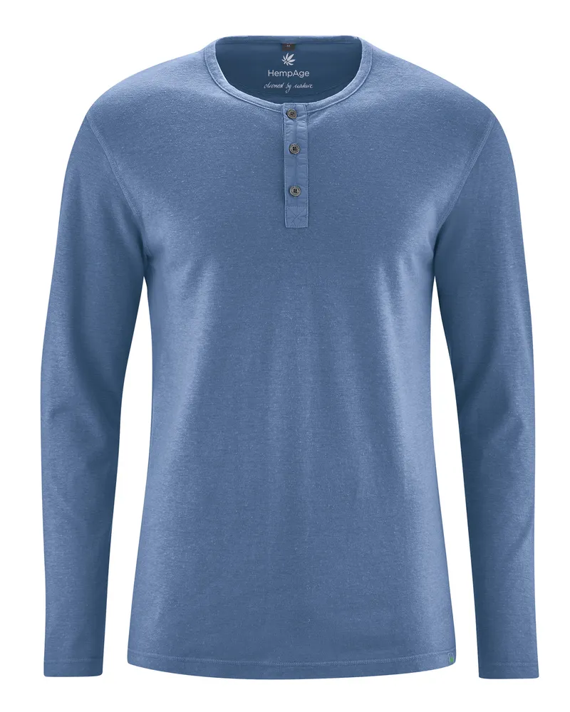 HempAge Hempage Herren vegan Langarm-Henley Aus Gebürstetem Stoff In Der Farbe Blueberry, Blau, – Produktbild 1 von 2