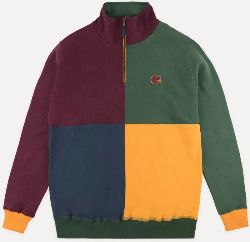 Trendsplant Trendsplant Rundhalspullover Color Block Half Zip Sweater "Harlequin", Grün, – Produktbild 1 von 5