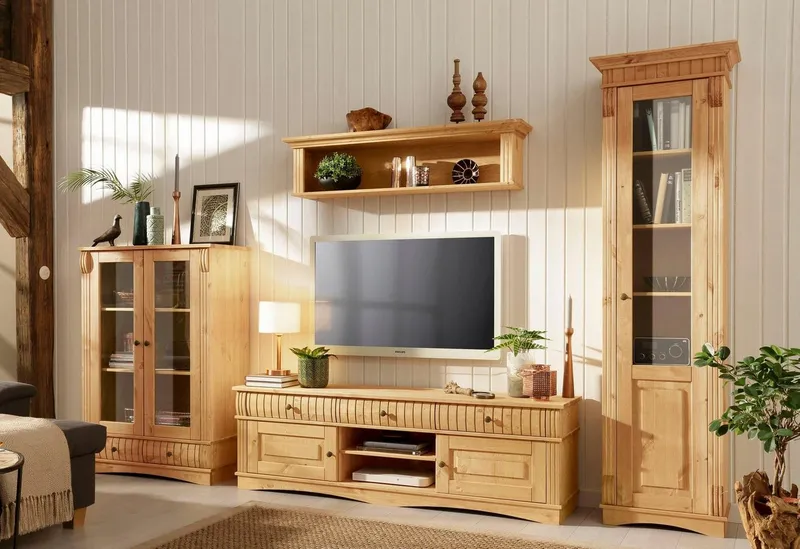 OTTO home Vitrine Teresa (Maße (B/T/H): ca. 55/32/193 cm) mit 1 Glastür, Höhe 193 cm, aus massiver Kiefer, FSC®, Beige, – Produktbild 3 von 5