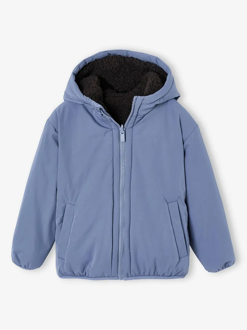 Vertbaudet Vertbaudet Jungen Wendejacke mit Kapuze und Teddyfleece, Graublau, – Produktbild 4 von 4