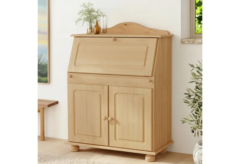 OTTO home Sekretär Mette, Schreibtisch im Landhausstil, aus Massivholz, Breite 82 cm, Beige, – Produktbild 1 von 5