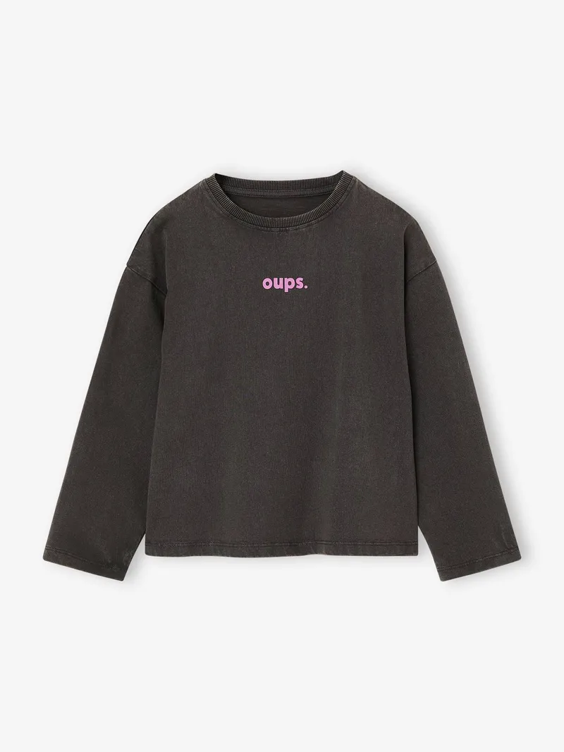 Vertbaudet Shirt mit Schriftzug Mädchen BASIC, Anthrazit, – Produktbild 1 von 4