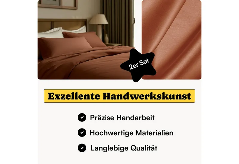 Seralino Kissenbezüge Mako Satin Kissenbezug (100% Bio Baumwolle) weich, hautfreundlich, (2 Stück), Fairtrade/ GOTS zertifizierte uni Kissenhülle mit Reißverschluss, Orange, – Produktbild 2 von 5