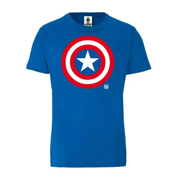 LOGOSH!RT LOGOSH!RT - Marvel - Captain America - Logo - Organic T-Shirt, Azurblau, – Produktbild 1 von 3