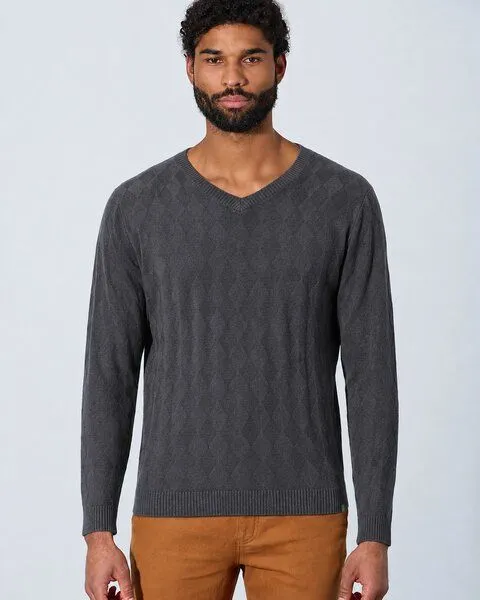 HempAge HempAge Pullover aus Hanf und Bio-Baumwolle mit Rautenmuster, Schwarz (anthrazit), – Produktbild 1 von 2