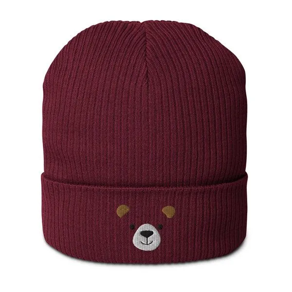 PepMelon Bärengesicht Bio-Rippmütze, Burgundy (rot), – Produktbild 1 von 4