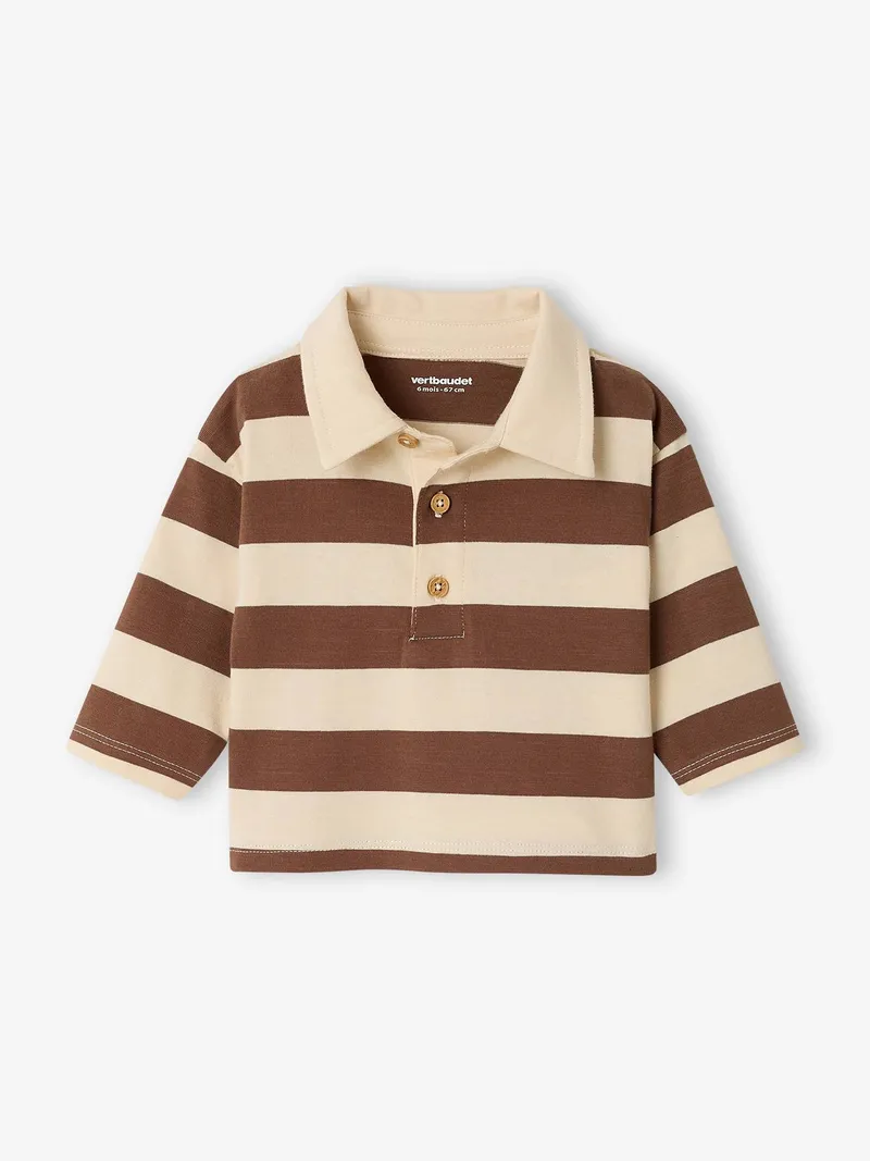 Vertbaudet Baby Langarm-Poloshirt mit breiten Streifen kakao, Kakao, – Produktbild 2 von 4