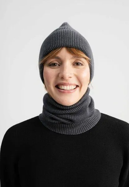 MELA MELA Rippstrick Mütze Style KALI aus 100% Bio-Baumwolle, Anthrazit melange, – Produktbild 3 von 4