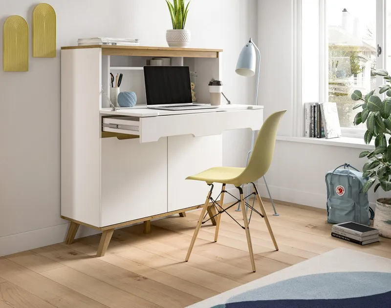 Inn.Furn Sekretär Hygge (in weiß und Nox Eiche, Breite 100 cm), mit Soft-Close-Funktion, Weiß, – Produktbild 3 von 5